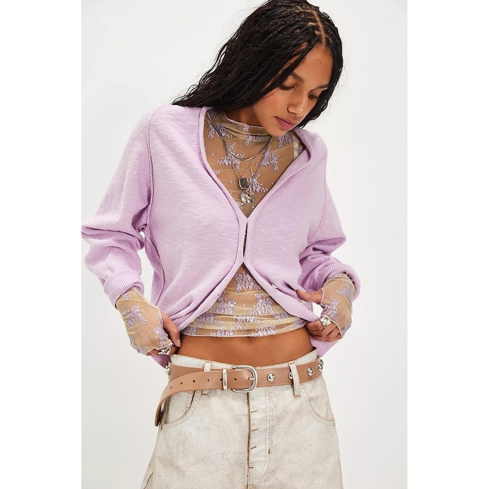 Free People Kait Cardi Sweater‎ Purple Orchid Knit Size Large NWT